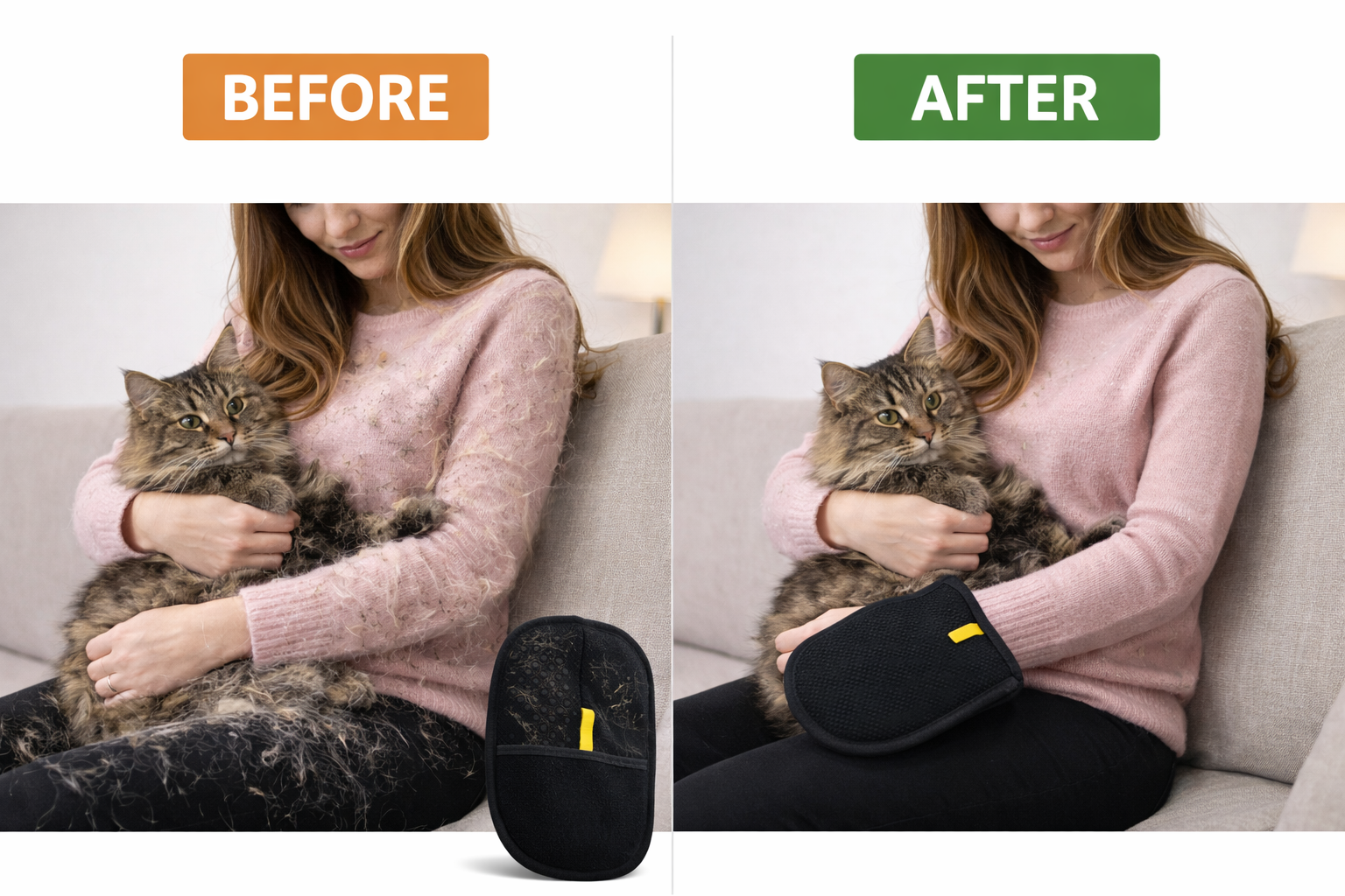 Pawpett™ Glove removes 95% of hair.